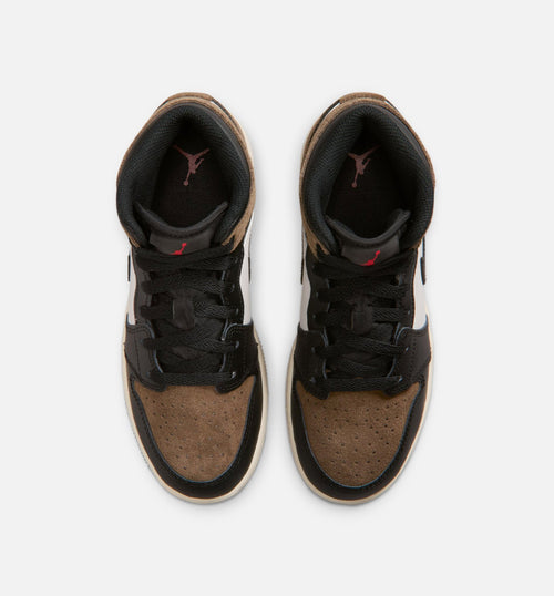 Air Jordan 1 Mid Grade School Shoes - Black / Phantom / Palomino / University Red