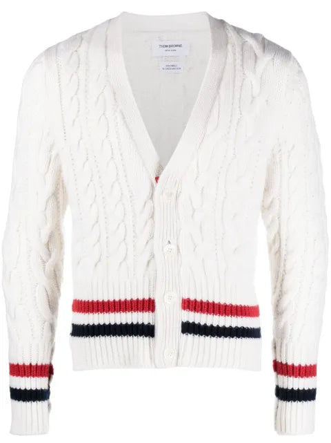 Thom Browne RWB cable-knit V-neck cardigan