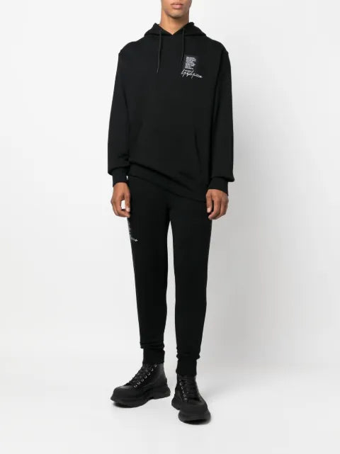 Yohji Yamamoto quote-patch drawstring hoodie