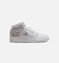 Air Jordan 1 Mid SE Grade School Shoes - White / Field Silver