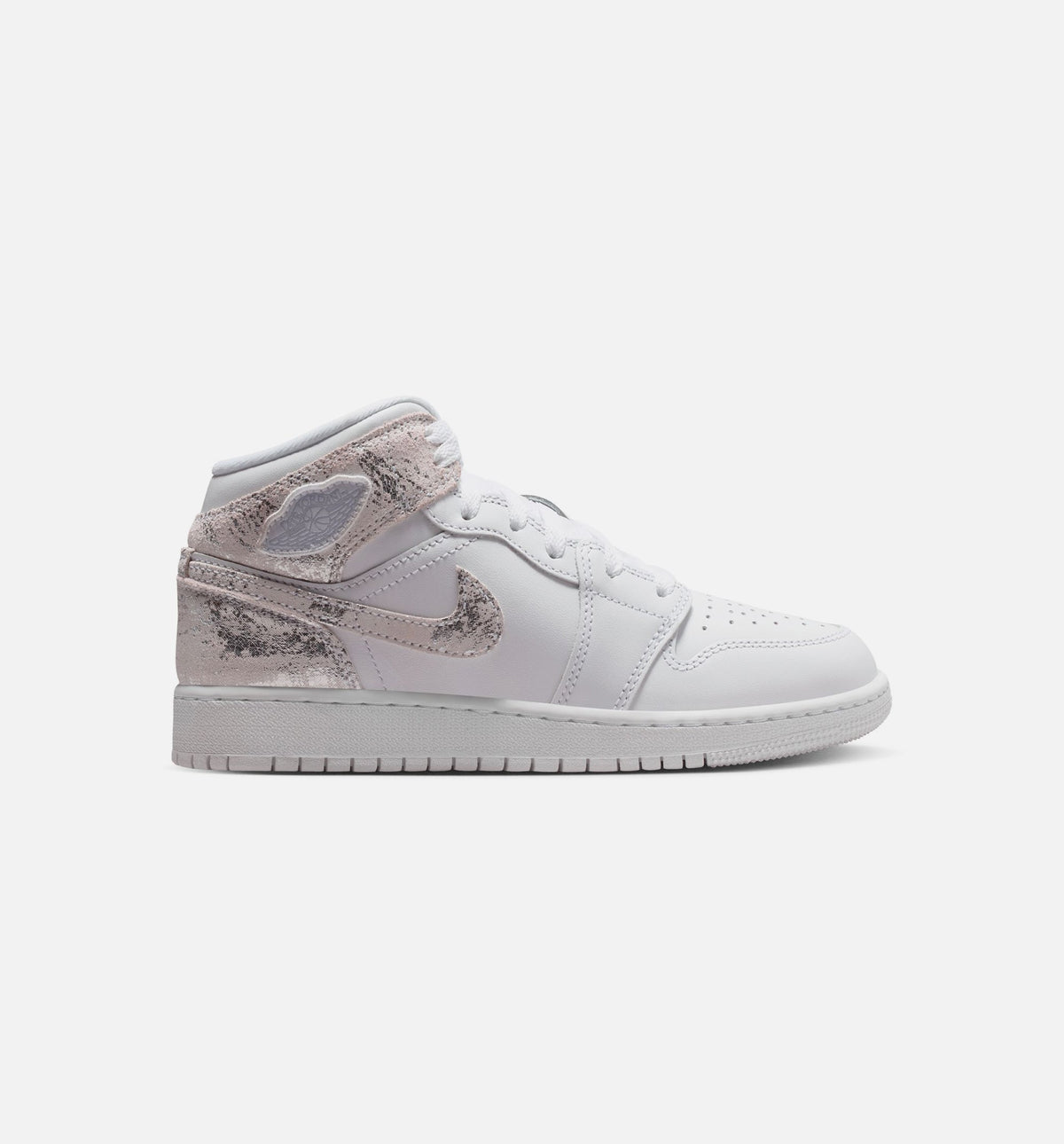 Air Jordan 1 Mid SE Grade School Shoes - White / Field Silver
