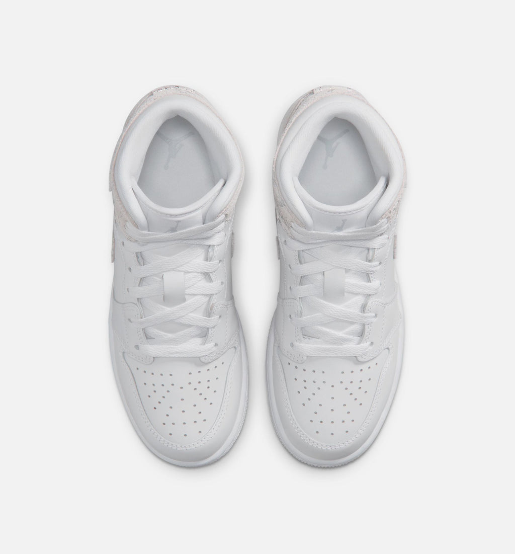 Air Jordan 1 Mid SE Grade School Shoes - White / Field Silver