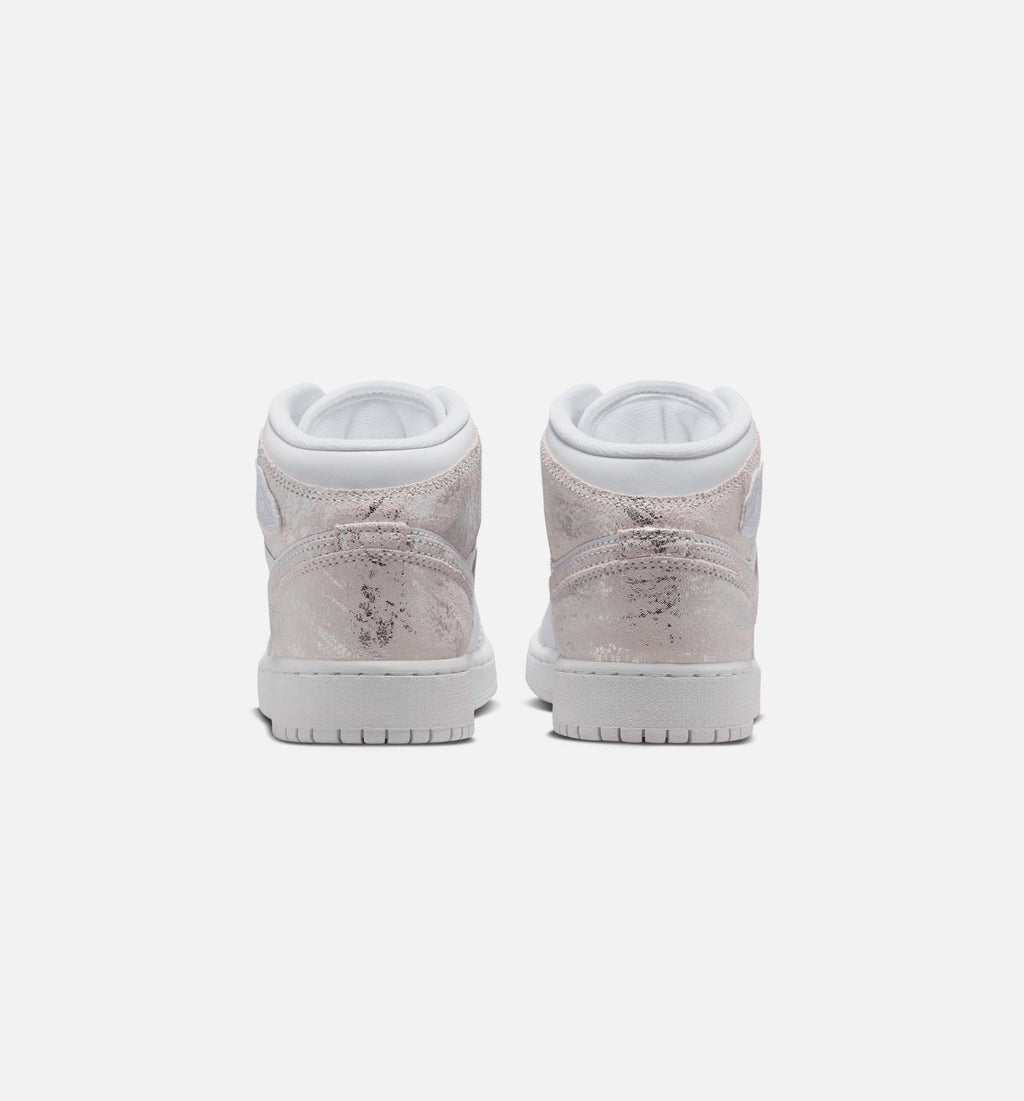 Air Jordan 1 Mid SE Grade School Shoes - White / Field Silver
