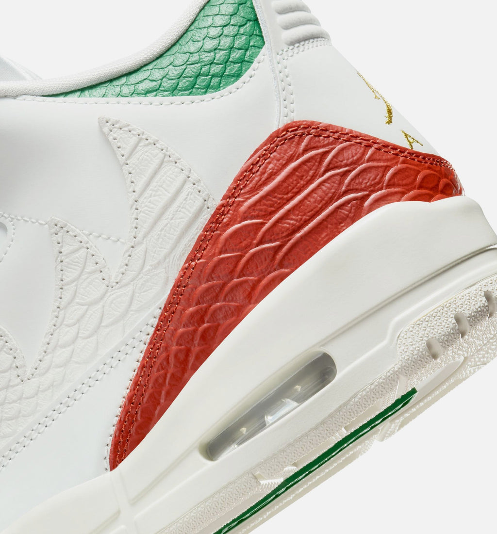 Air Jordan 3 Retro Mens Lifestyle Shoe - Summit White/Pine Green/Dragon Red/Metallic Gold