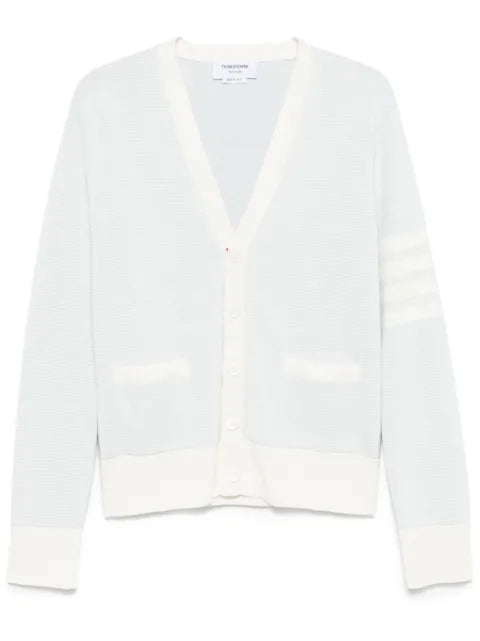 Thom Browne textured striped stitch 4-bar relaxed fit V-neck cardigan