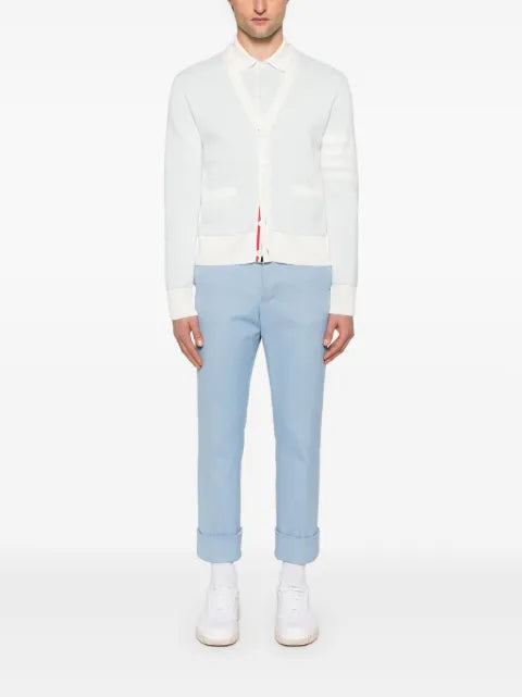 Thom Browne textured striped stitch 4-bar relaxed fit V-neck cardigan