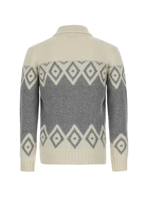 Kangra geometric-pattern zip-up cardigan