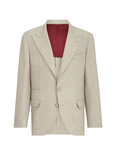 Brunello Cucinelli mouliné virgin wool twill deconstructed blazer with large peak lapels
