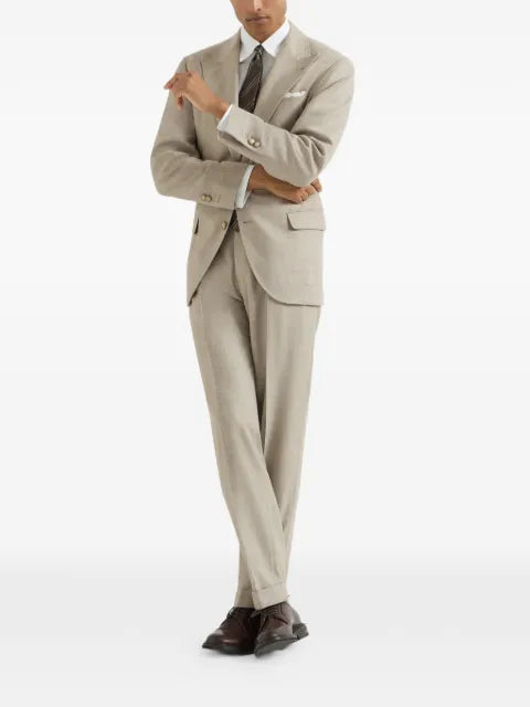 Brunello Cucinelli mouliné virgin wool twill deconstructed blazer with large peak lapels
