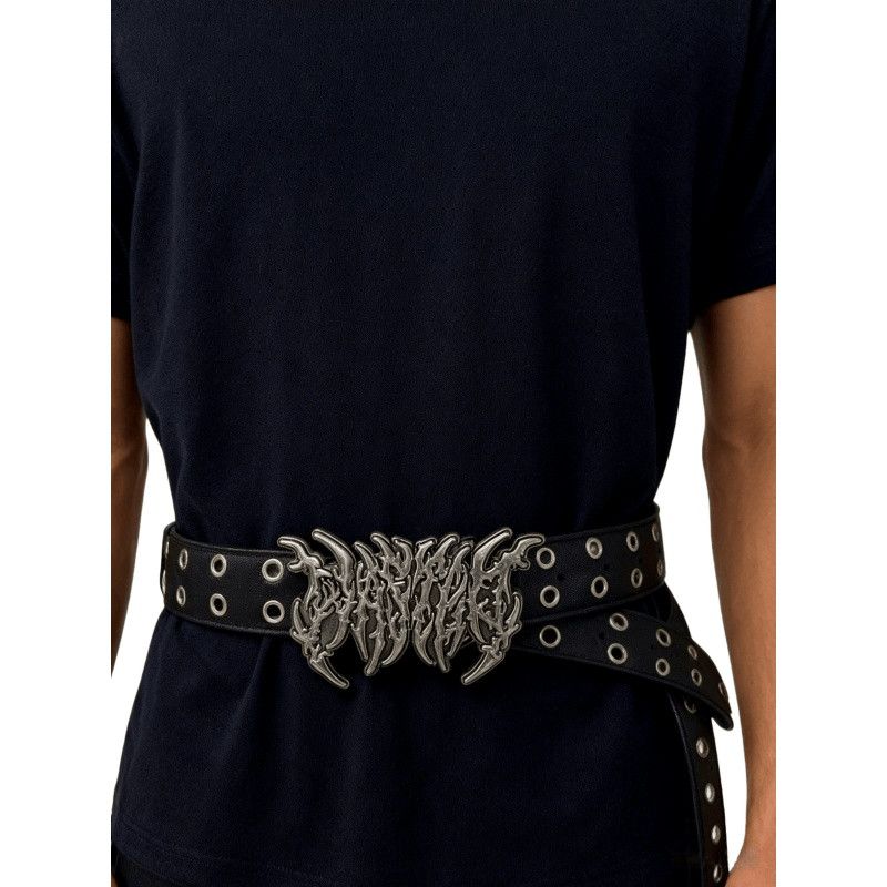 Y2K Dark Flame Metal Buckle Leather Belt Eyelet Studded Punk Waist