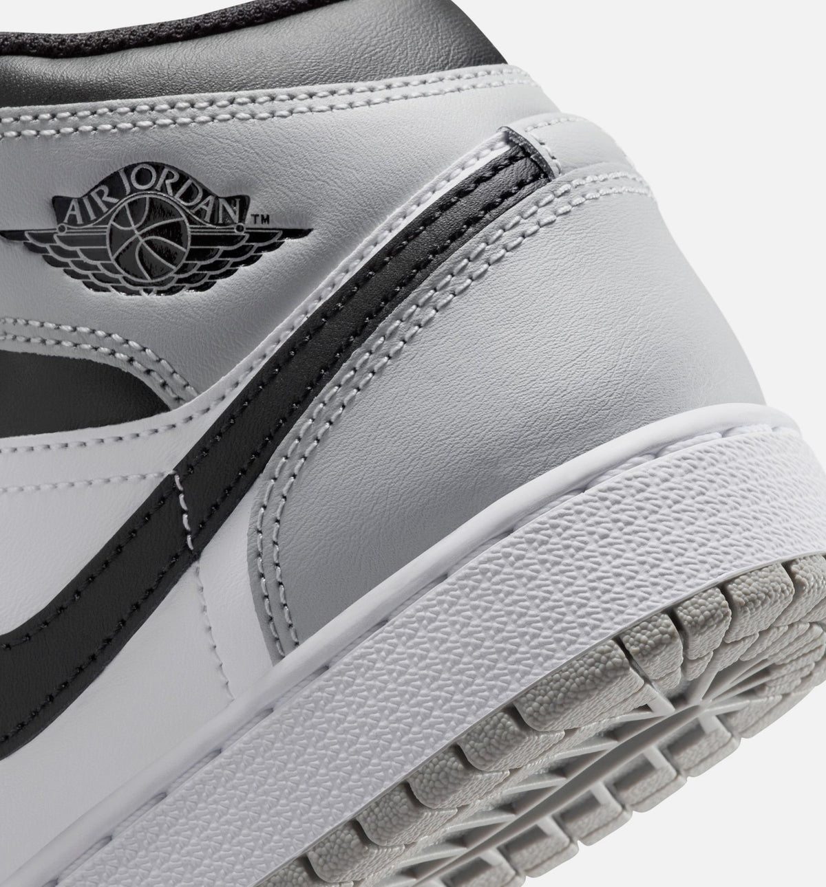 Air Jordan 1 Mid Grade School Shoes - White / Light Smoke Grey / Black