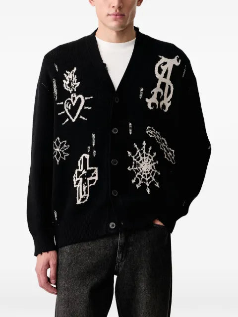 AllSaints Staged intarsia-knit cardigan