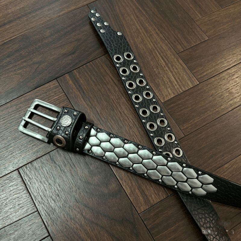 KMRii Honeycomb Studded Vintage Punk Leather Belt Unisex