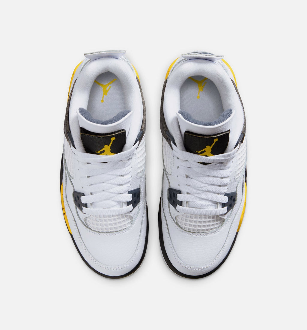 Air Jordan 4 Retro Rare Air Tour Yellow Grade School Lifestyle Shoes - White/Dark Blue Grey/Black/Tour Yellow