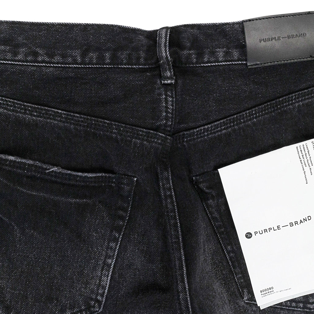 Black P011 Distressed Straight Leg Cargo Jeans