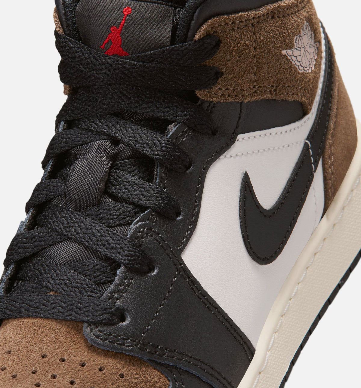 Air Jordan 1 Mid Grade School Shoes - Black / Phantom / Palomino / University Red