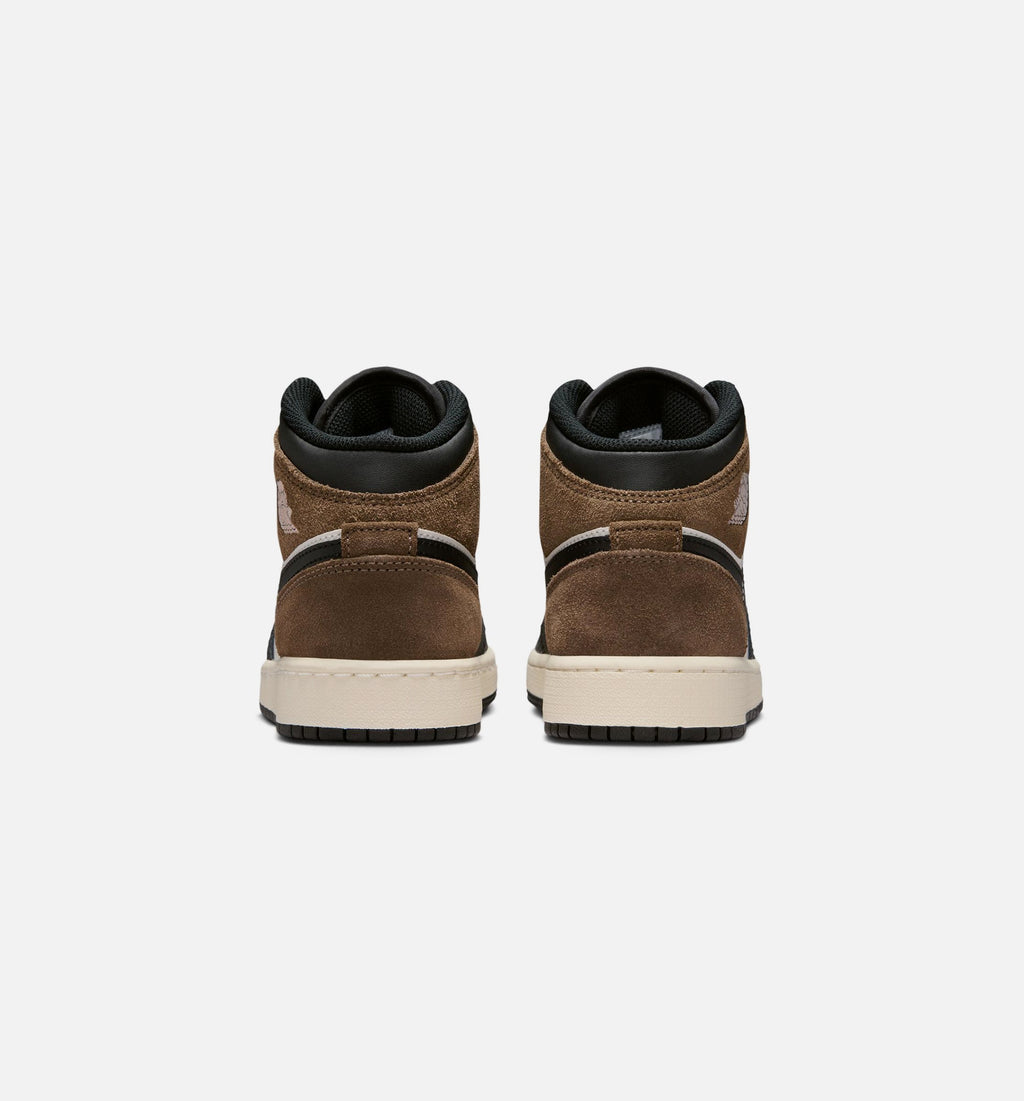 Air Jordan 1 Mid Grade School Shoes - Black / Phantom / Palomino / University Red