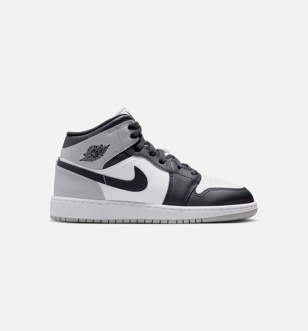 Air Jordan 1 Mid Grade School Shoes - White / Light Smoke Grey / Black