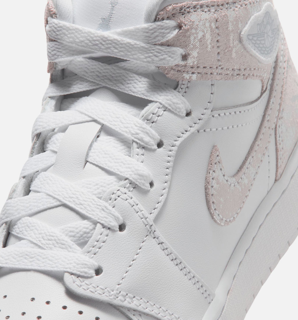 Air Jordan 1 Mid SE Grade School Shoes - White / Field Silver