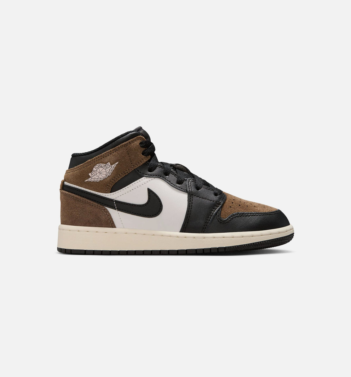 Air Jordan 1 Mid Grade School Shoes - Black / Phantom / Palomino / University Red