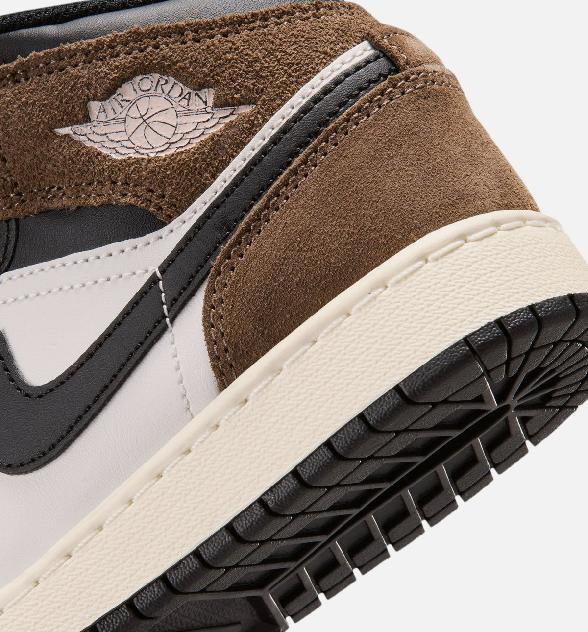 Air Jordan 1 Mid Grade School Shoes - Black / Phantom / Palomino / University Red