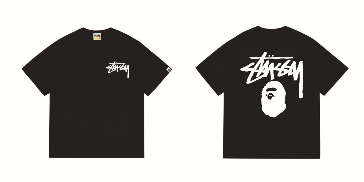Bape X Stussy Ape Head Shark Multi‑Graphic Cotton Tee Multi‑Style