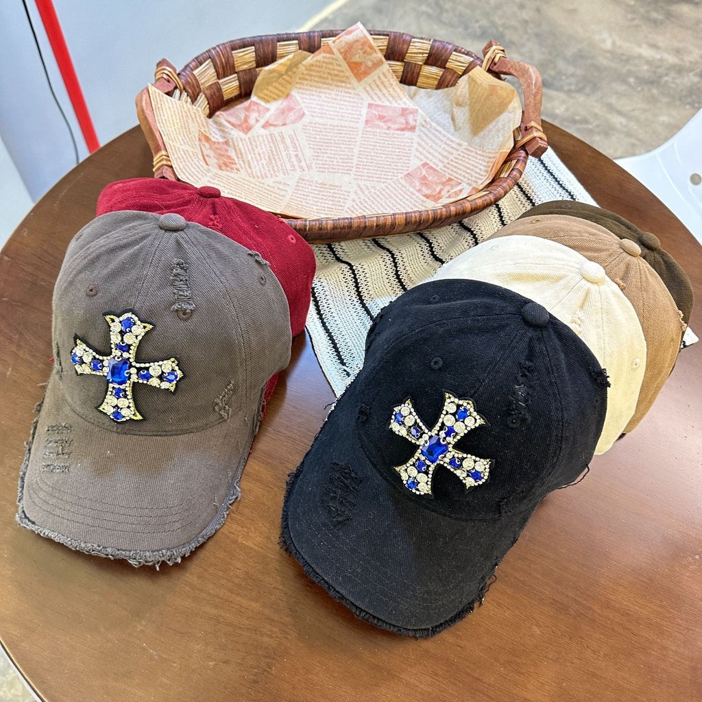 Rhinestone Cross Distressed Baseball Cap Streetwear Multi‑Style