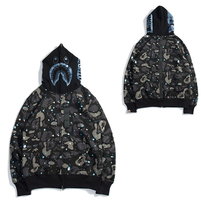 BAPE Shark Camo Print Full Zip Embroidery Streetwear Hoodie Unisex