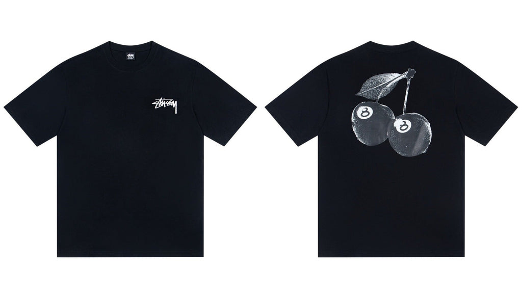 Stussy 8 Ball Cherry Front And Back Graphic Short Sleeve Tee
