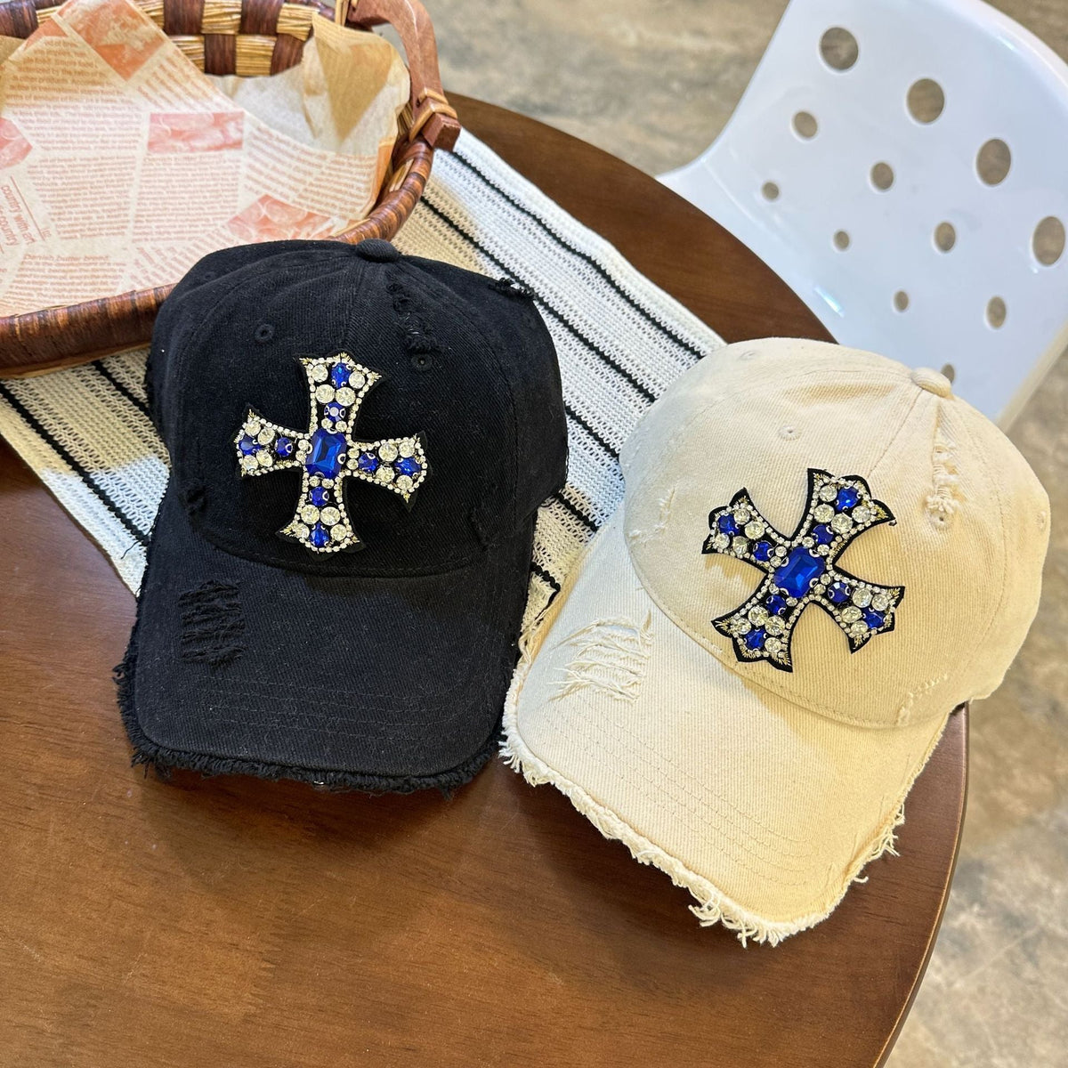 Rhinestone Cross Distressed Baseball Cap Streetwear Multi‑Style