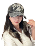 Rhinestone Cross Beaded Distressed Baseball Cap Streetwear Multi‑Style