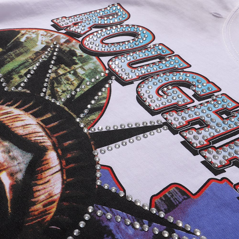 Rough Play Statue of Liberty Rhinestone Graphic T-Shirt
