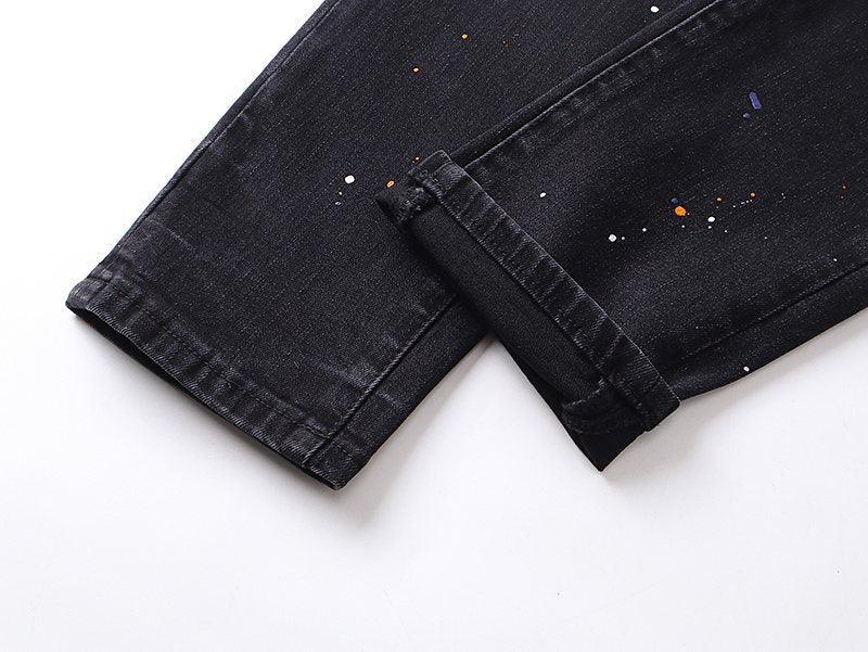 Purple Brand Black Distressed Paint-Splatter Jeans