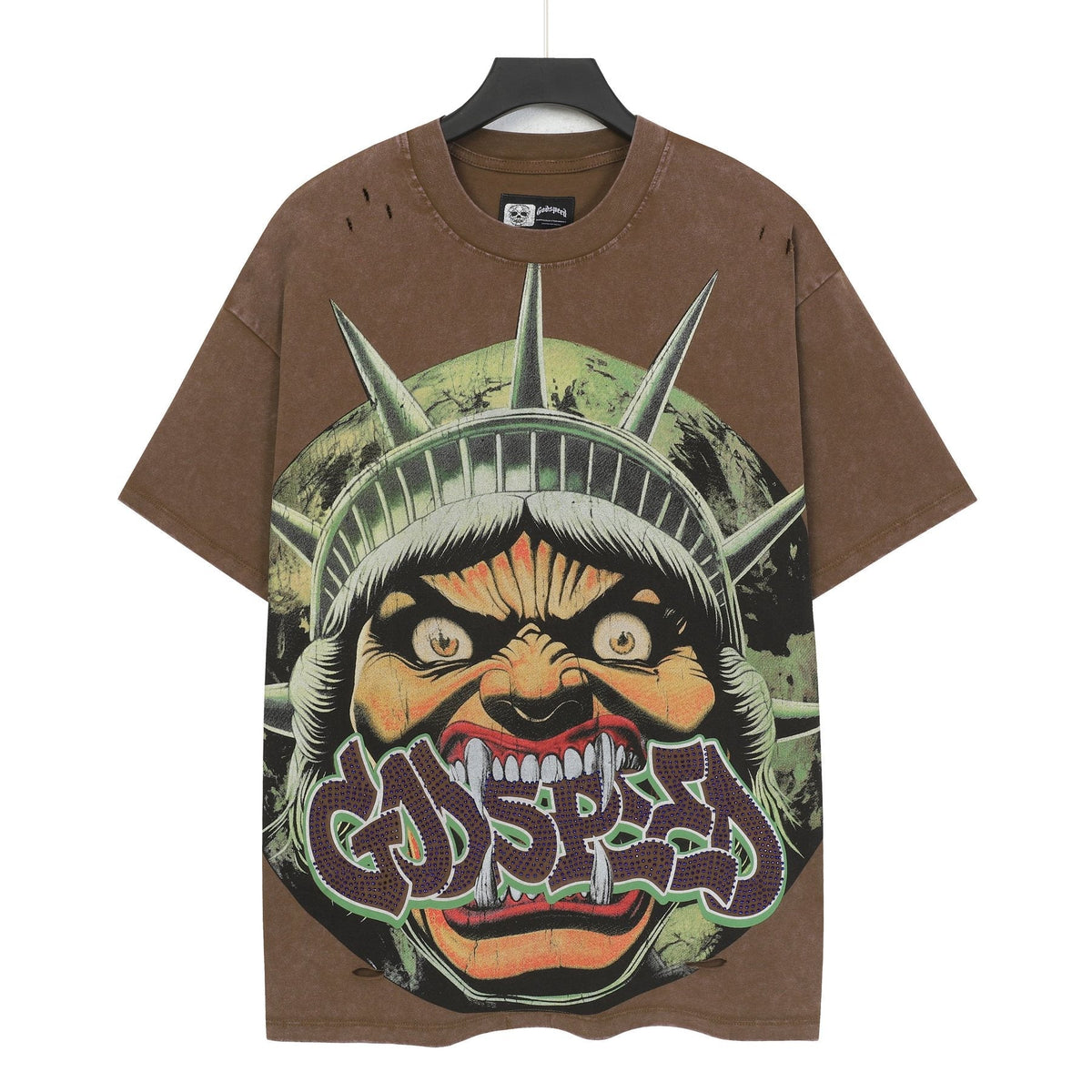 Godspeed Distressed Rhinestone Graphic T-Shirt