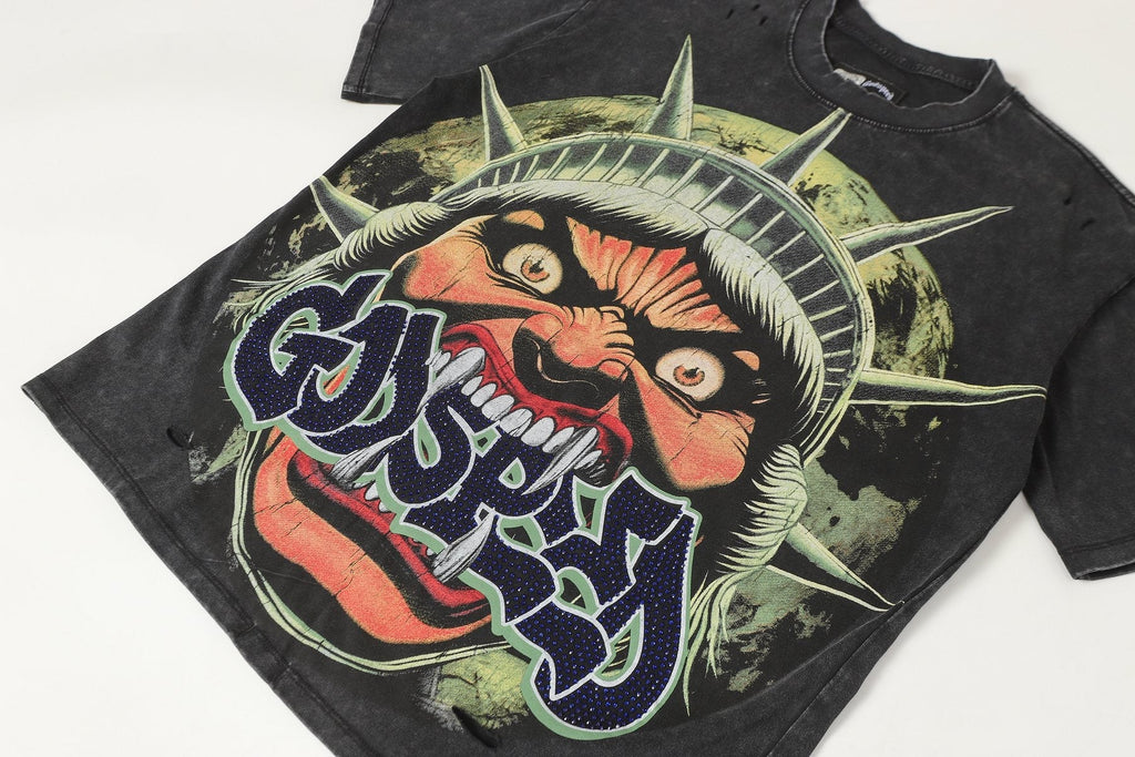 Godspeed Distressed Rhinestone Graphic T-Shirt
