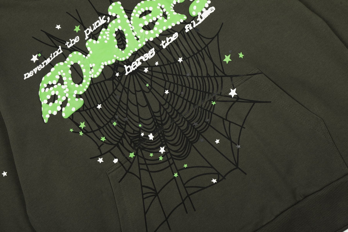 Sp5der Olive Green Spiderweb Graphic Matching Set