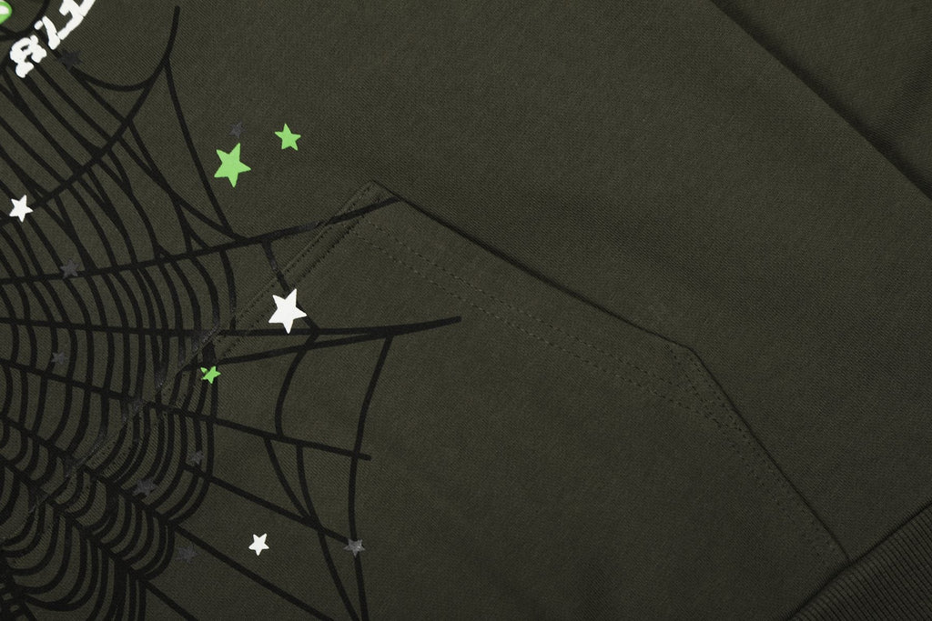 Sp5der Olive Green Spiderweb Graphic Matching Set