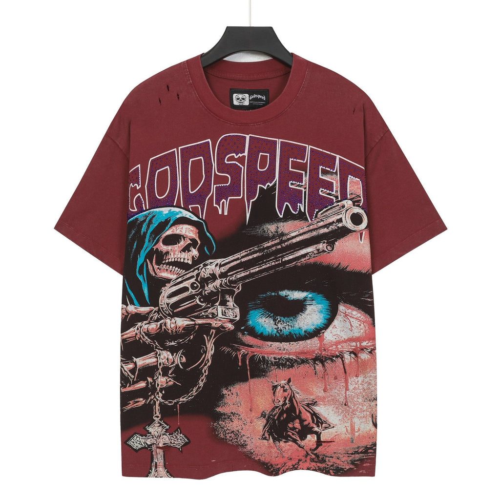 Godspeed Distressed Rhinestone Graphic T-Shirt