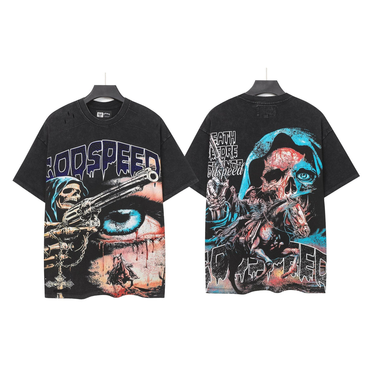 Godspeed Distressed Rhinestone Graphic T-Shirt