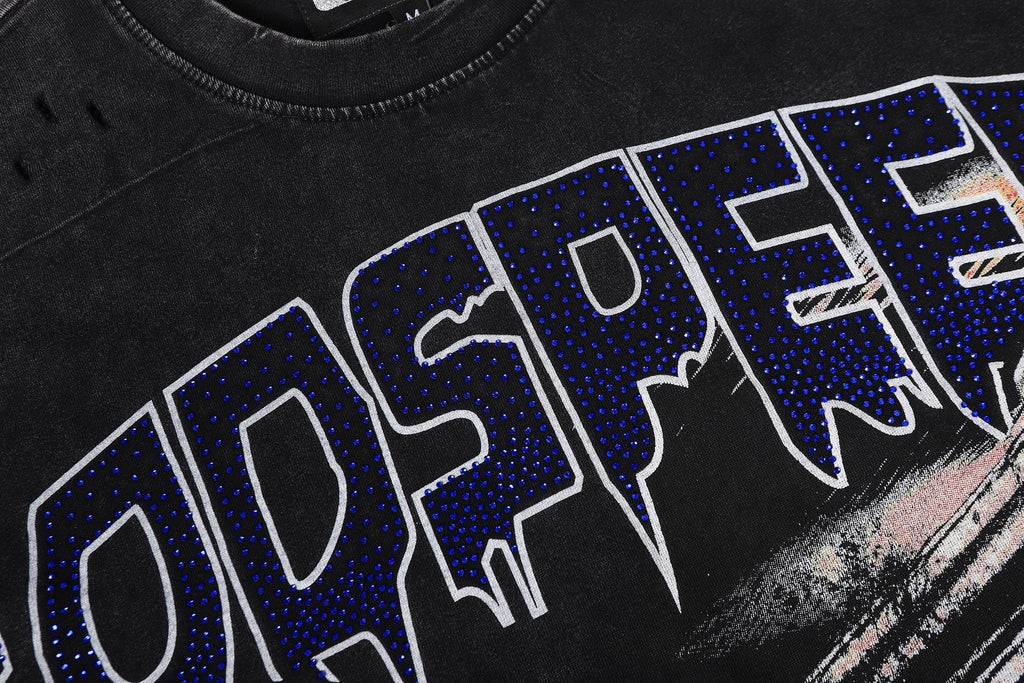 Godspeed Distressed Rhinestone Graphic T-Shirt