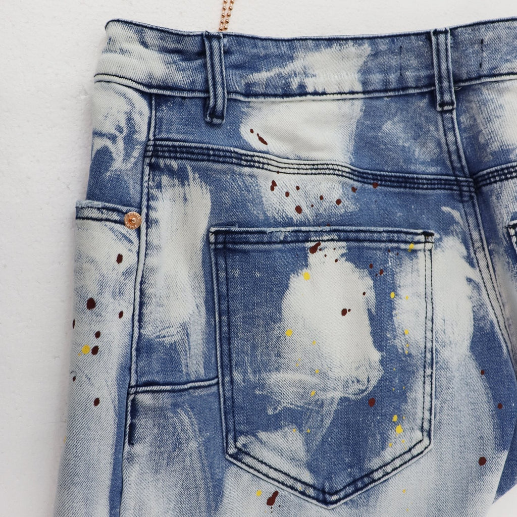 Purple Brand Light Blue Acid-Wash Denim Shorts