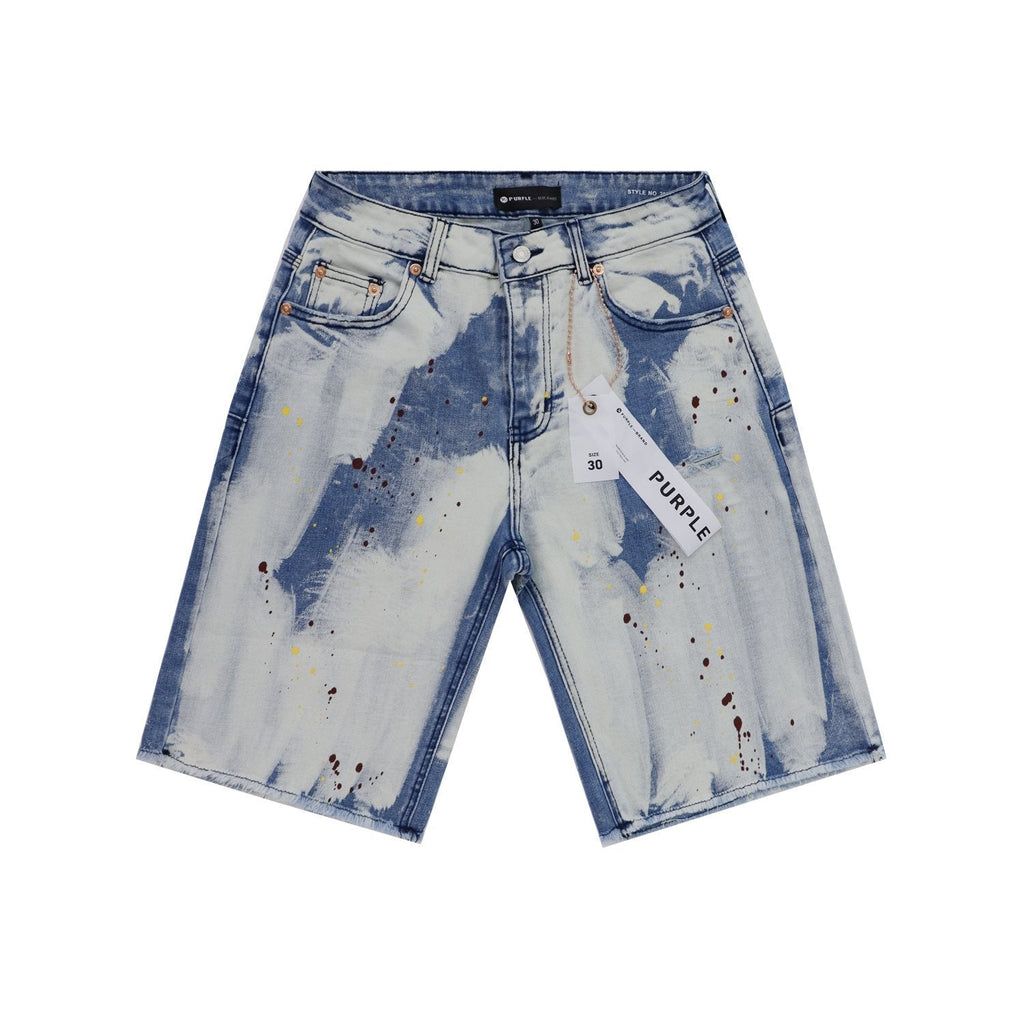 Purple Brand Light Blue Acid-Wash Denim Shorts