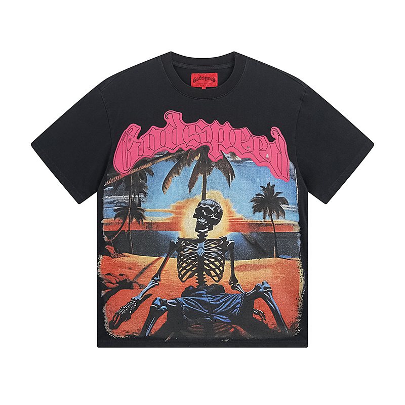 Godspeed Washed Black Skeleton Graphic Short-Sleeve T-Shirt