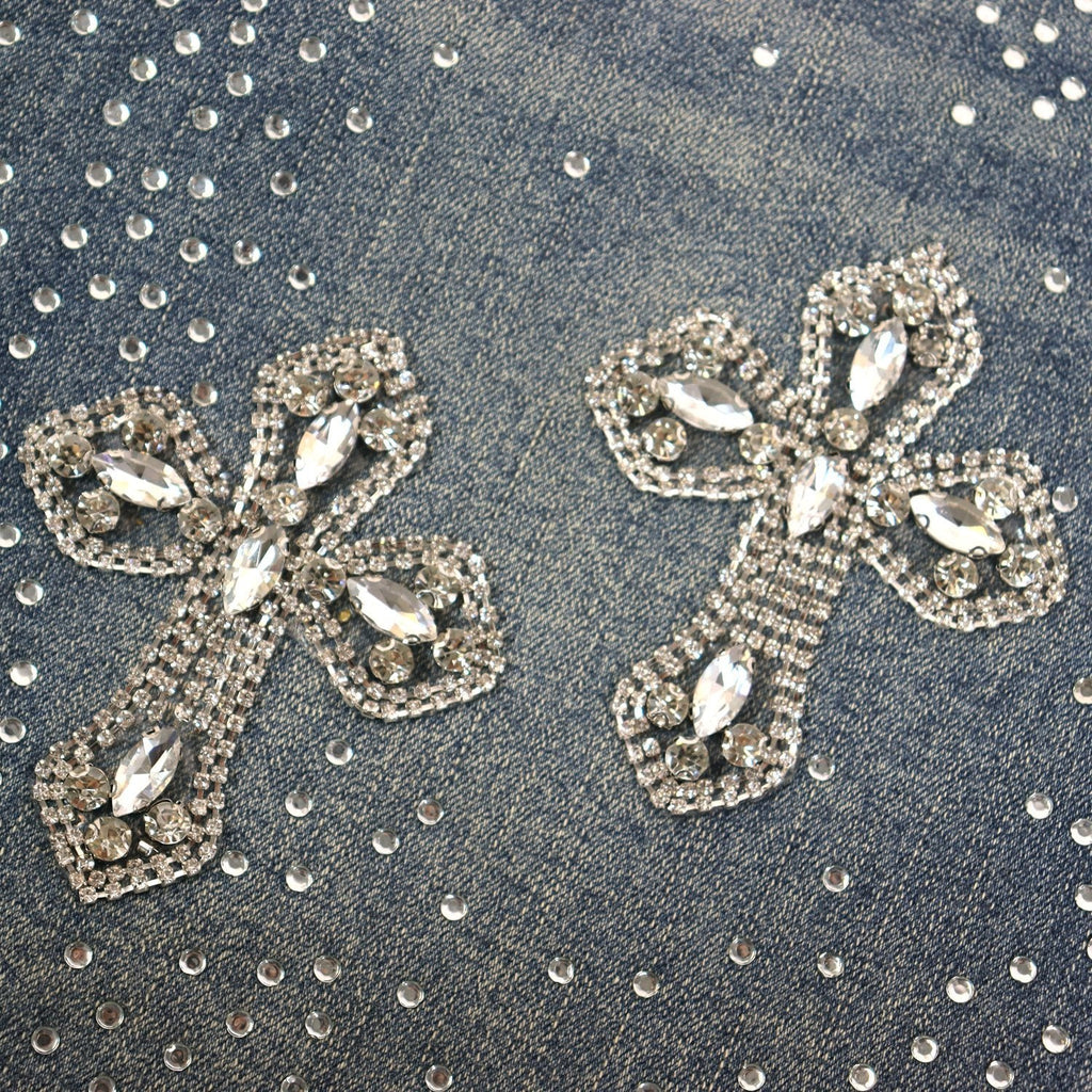 PURPLE Rhinestone Bow Cross Denim Shorts