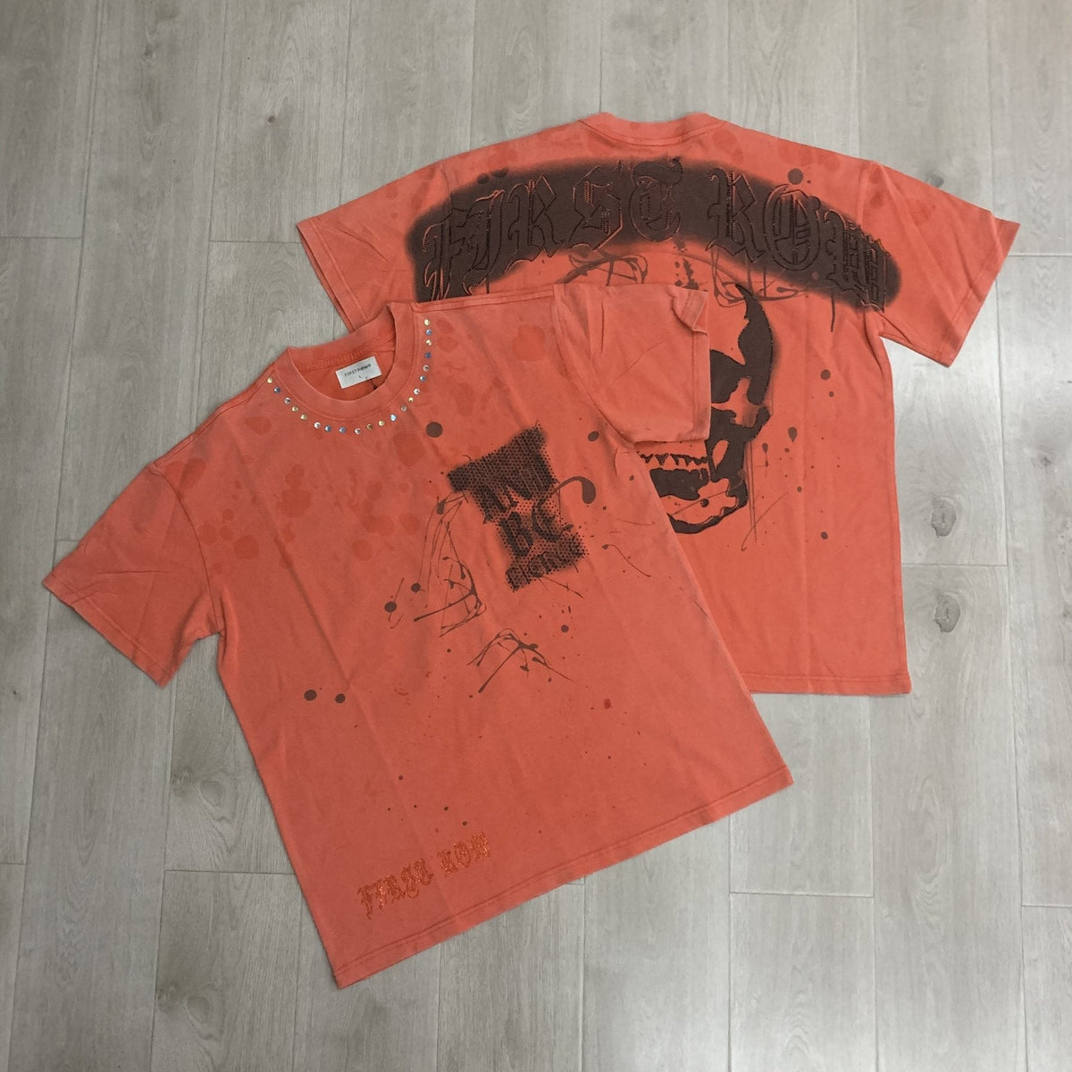 FIRST ROW Skull Rhinestone Graphic T-Shirt