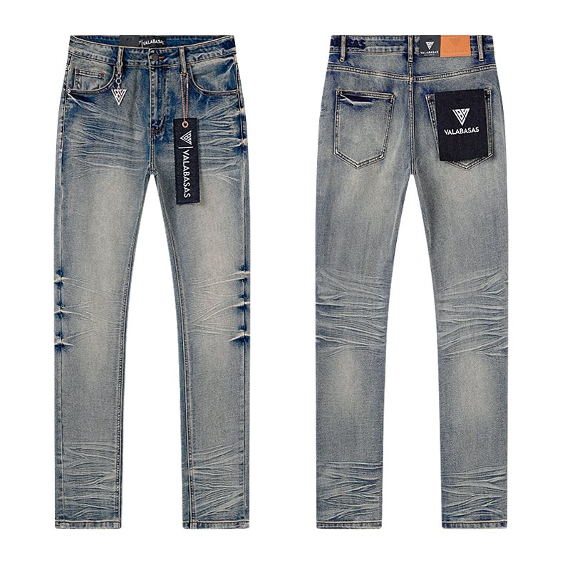 VALABASAS Washed Distressed Blue Jeans