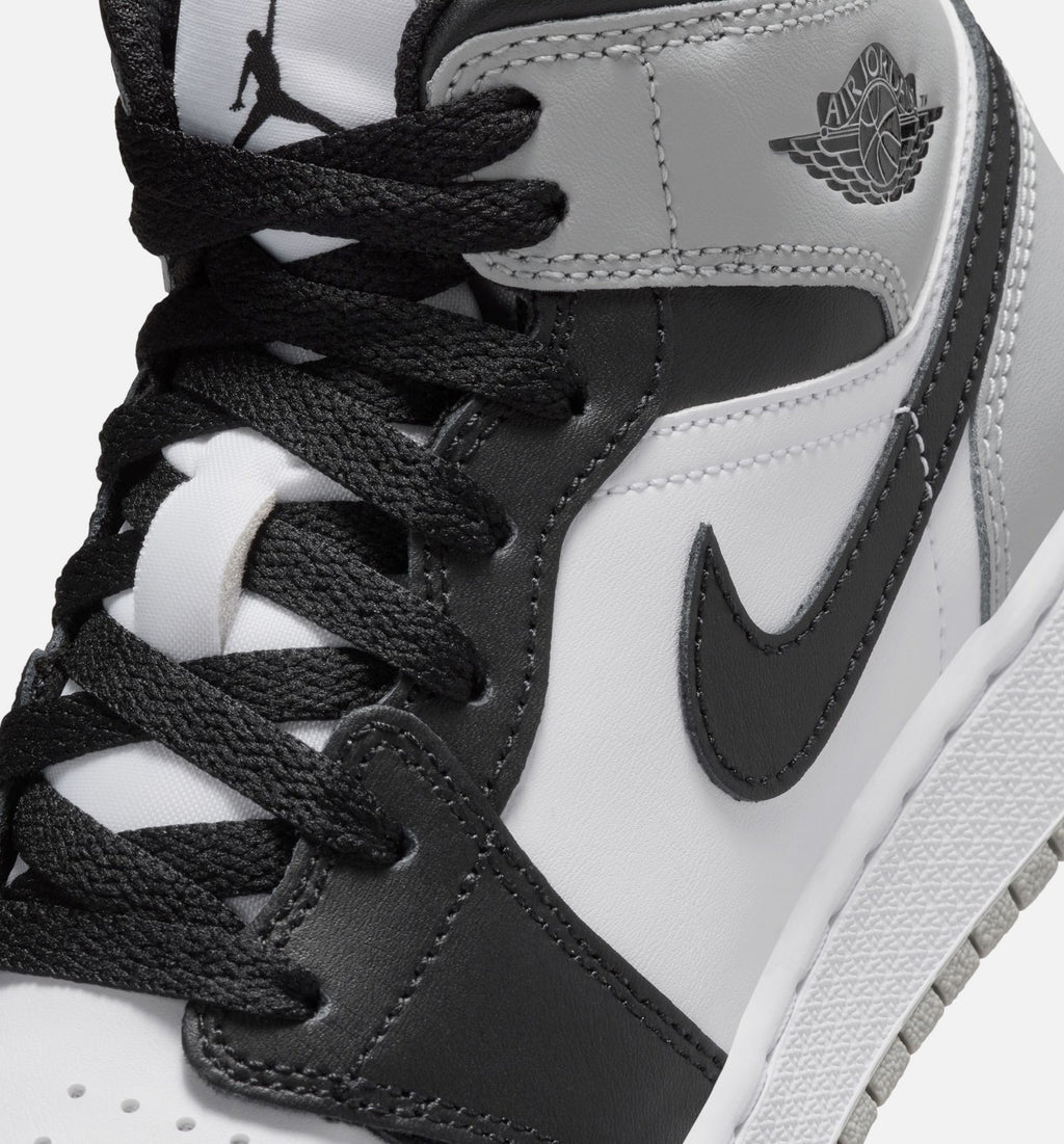 Air Jordan 1 Mid Grade School Shoes - White / Light Smoke Grey / Black