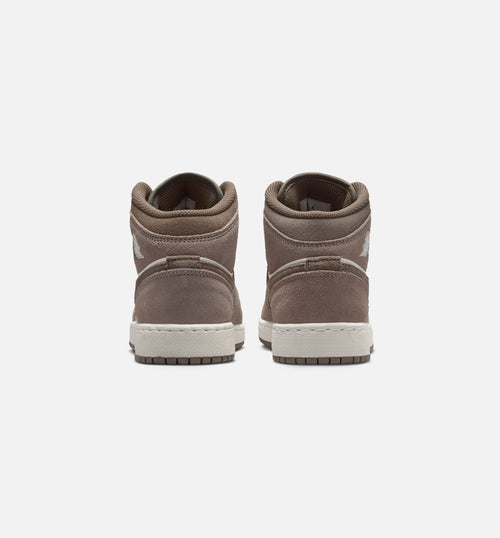 Air Jordan 1 Mid Grade School Shoes - Enigma Stone / Olive Grey / Summit White