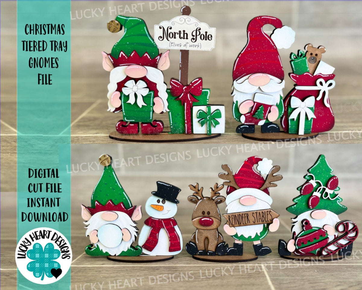 Christmas Tiered Tray Gnome File SVG, Rudolph, Elf, Snowman, Glowforge, LuckyHeartDesignsCo