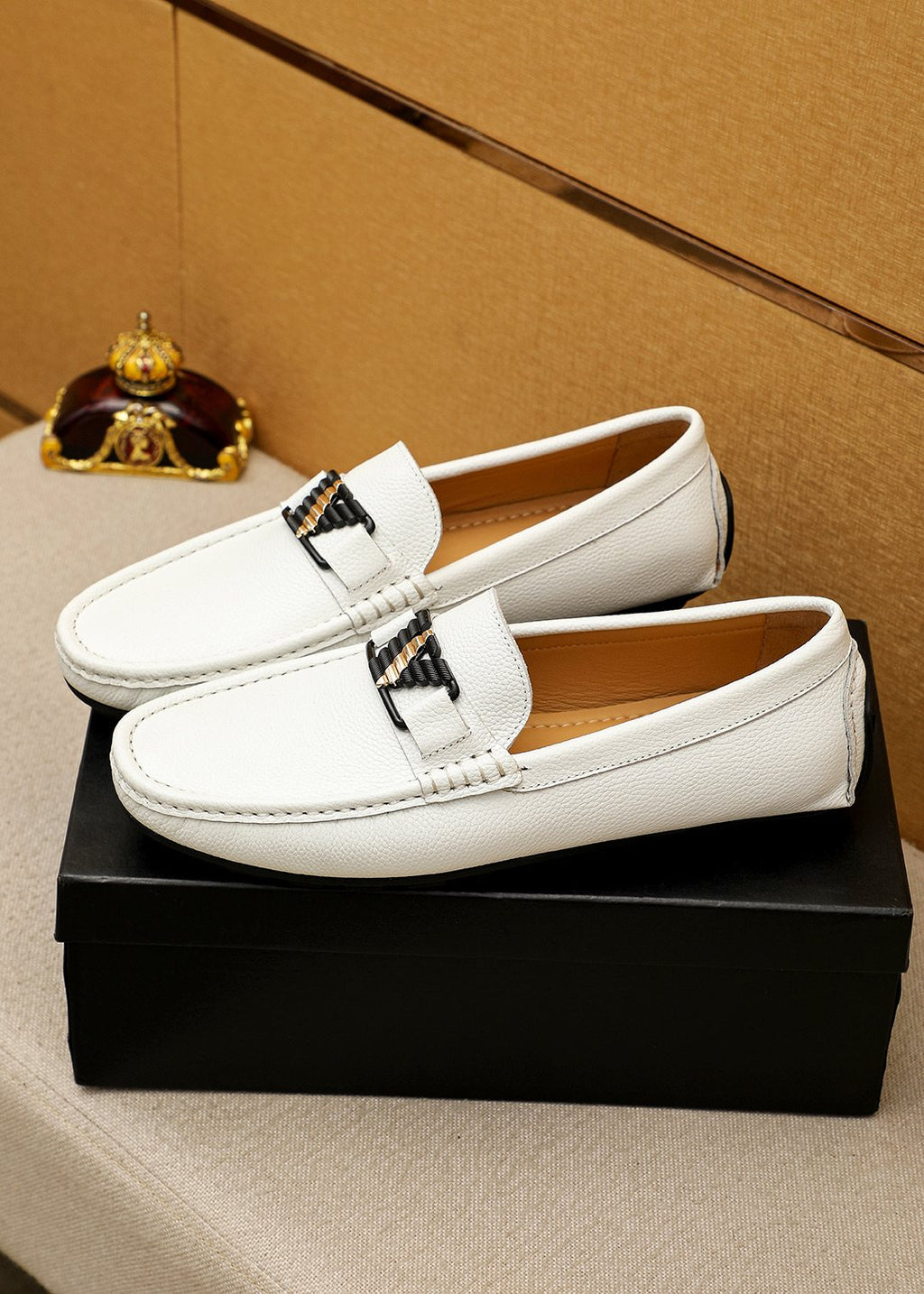 Prada White Metal-Buckle Loafers